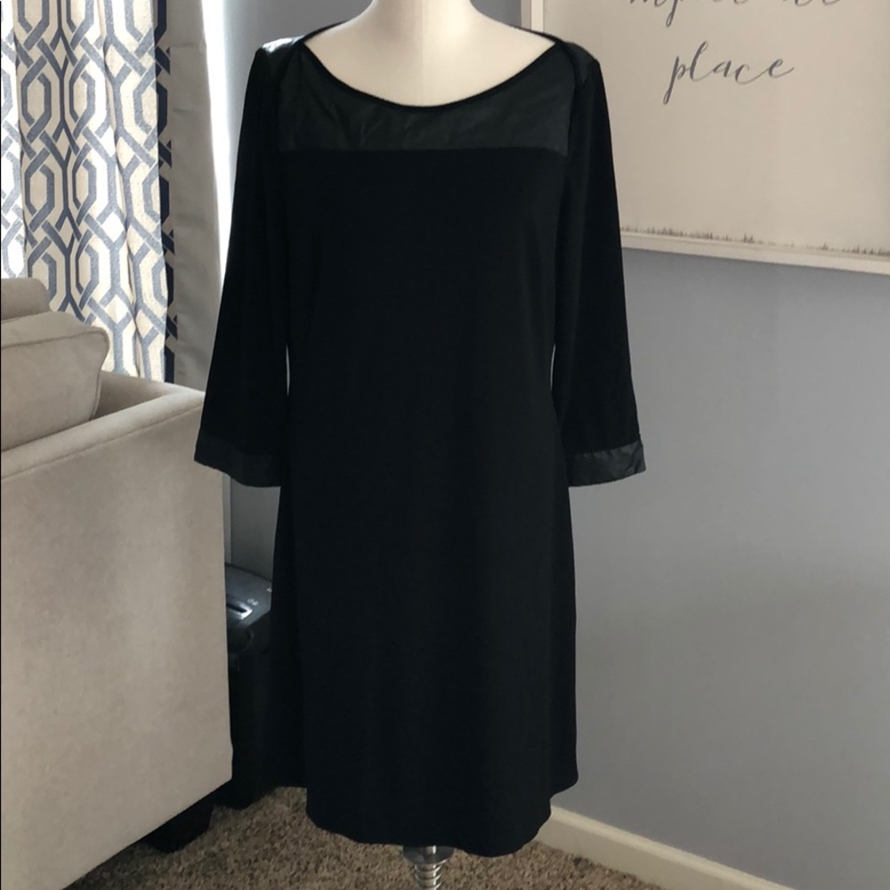 Black dress with faux leather details